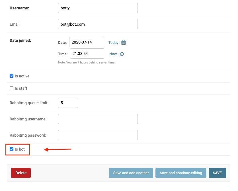 Admin Page Is Bot Checkbox